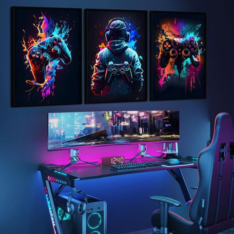 3pcs Cool Gaming Wall Art Retro Video Game Sticky Phototiles Wall Frames
